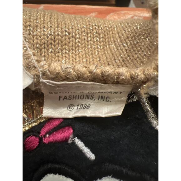 VTG Bonnie Boerer S/P Cream Gold Metallic Sweater Japanese Geisha Applique EUC - Picture 6 of 9